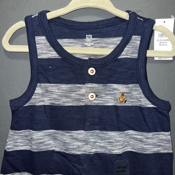 Baby GAP Longall Rompers Infants 12-18m Blue Gray Striped Sleeveless - Picture 5 of 10